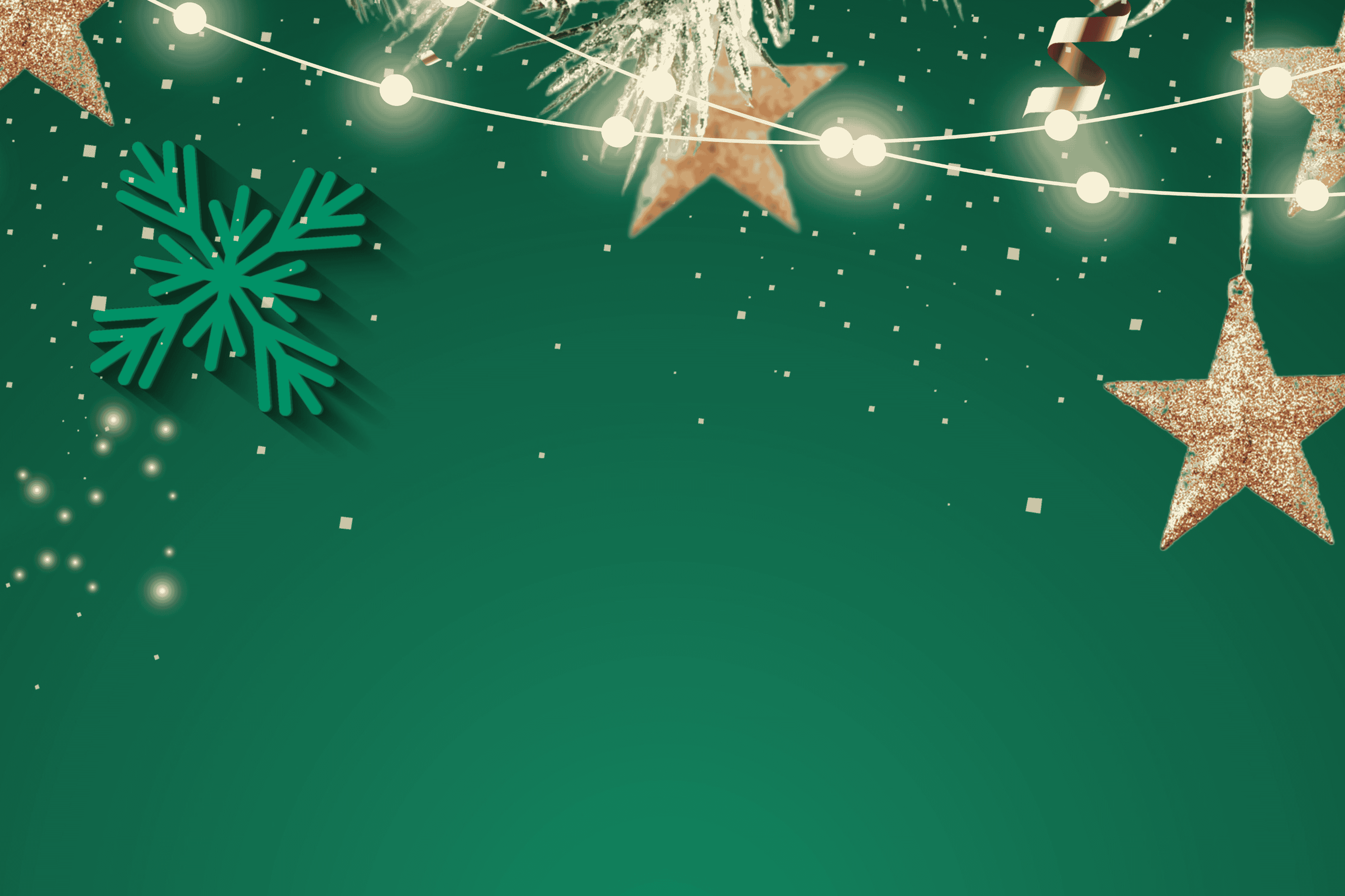 Decorative Christmas border with stars, snowflakes, and candy canes on a green background.